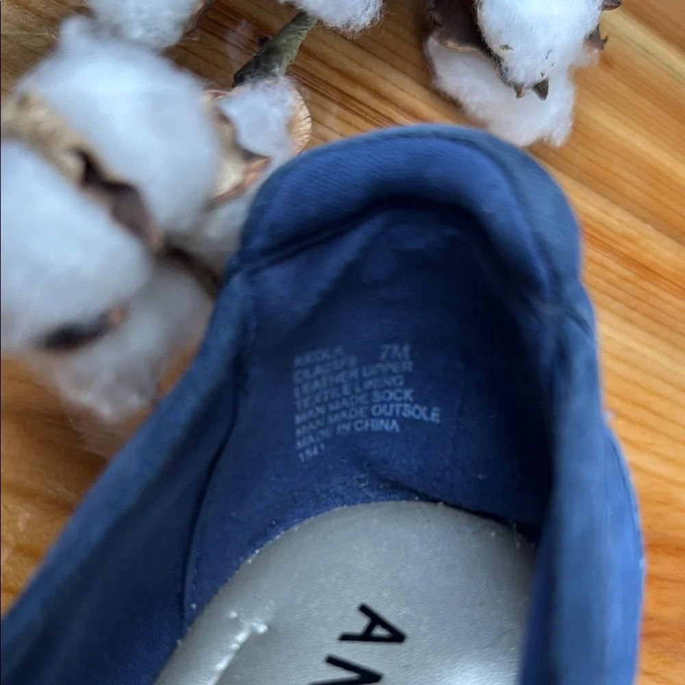 Anne Klein Blue Suede Flats with Silver Ring Detail - Picture 3 of 5